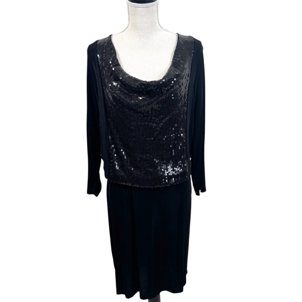 Slinky Brand Black Sequin Cocktail Dress Size XL Evening Wedding Event Holiday